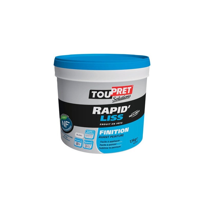 Enduit De Lissage Toupret Rapid Liss 1.5 Kg En Pâte Pour Mur - Plafond Intérieu