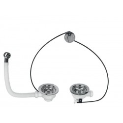 Bonde évier 2 bacs diam. 90 mm commande à câble