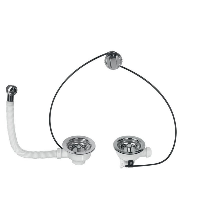 Bonde évier 2 bacs diam. 90 mm commande à câble