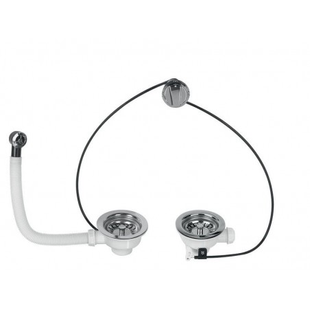 Bonde évier 2 bacs diam. 90 mm commande à câble