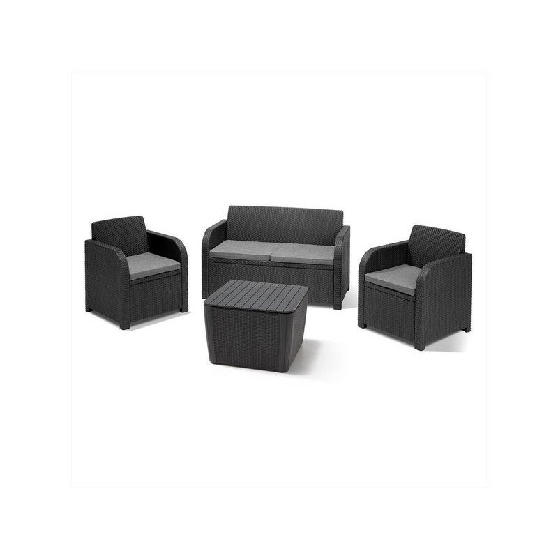 Salon bas de jardin résine injectée NATERIAL Novo anthracite 4 personnes