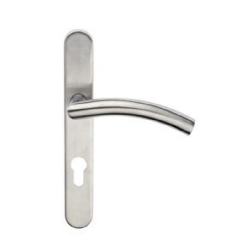 Poignée de porte margaud acier satine trou de cylindre droite avec vis