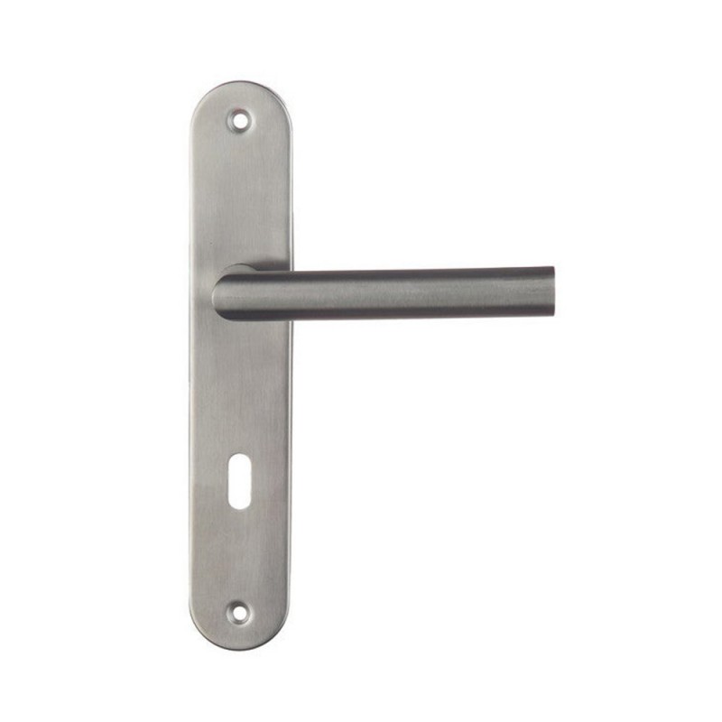 Poignée de porte Sara inox entraxe 195mm cle L sur cale de 2 pièces