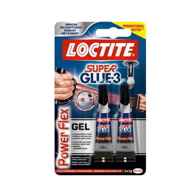 Lot de 2 colles super glue 3 power flex Loctite 2X3Gr
