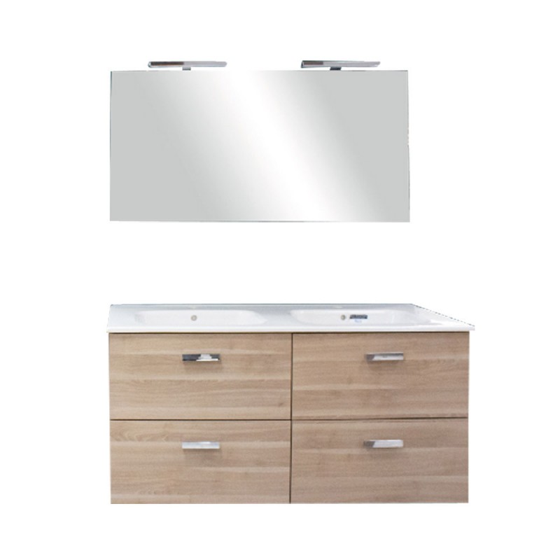 Meuble pack Victoria basic 120 bouleau (meuble+miroir+2 vasques)