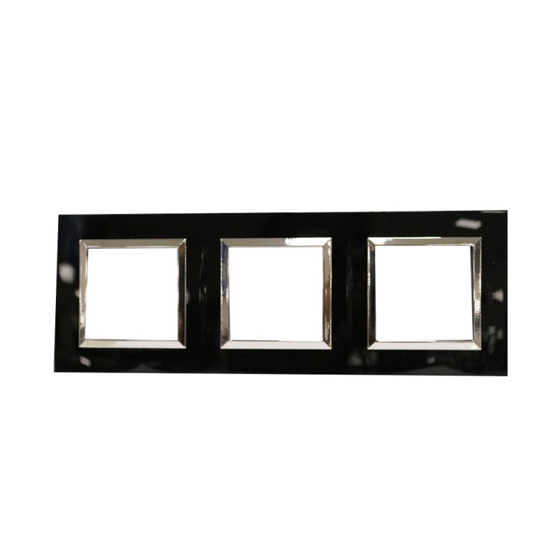 Plaque Bella 43 carré noire +cadre chrome 2+2+2 MOD