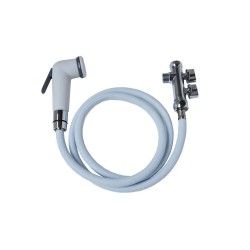 Kit hygiène WC : douchette ABS + flexible nylon + raccord 3 voies 12 x 17-15 x 21 mm