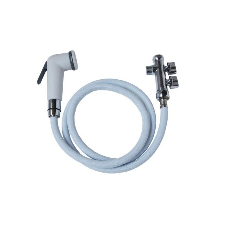 Kit hygiène WC : douchette ABS + flexible nylon + raccord 3 voies 12 x 17-15 x 21 mm