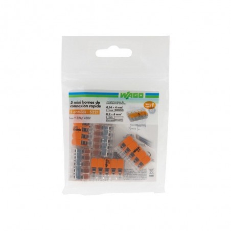 Lot de 5 bornes automatiques à levier 25 Mm² pour rigide et souple