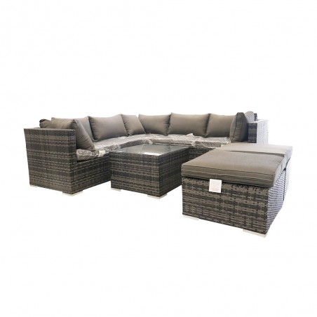 Salon de jardin dark grey 2X 2 places+ 1 angle+ 2 tabourets+ 1 table