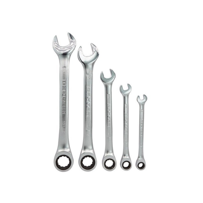Jeu de 5 clés mixtes à cliquet DEXTER en acier chrome vanadium