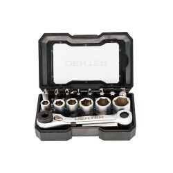 Coffret de douilles 6 pans+mini-cliquet+embout DEXTER en acier chrome vanadium
