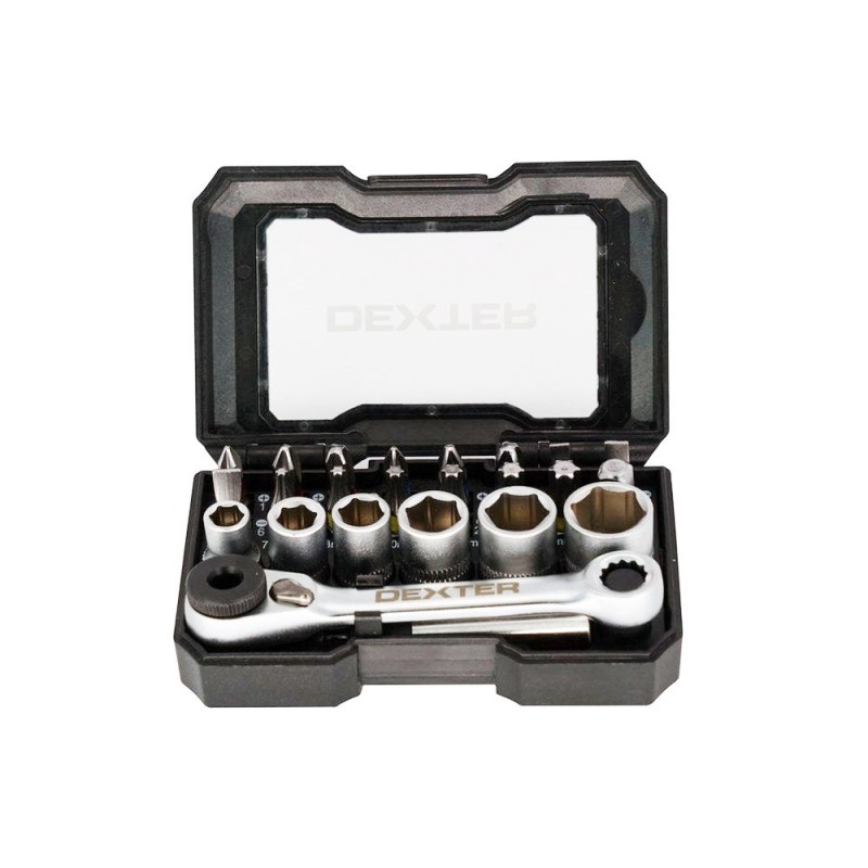 Coffret de douilles 6 pans+mini-cliquet+embout DEXTER en acier chrome vanadium