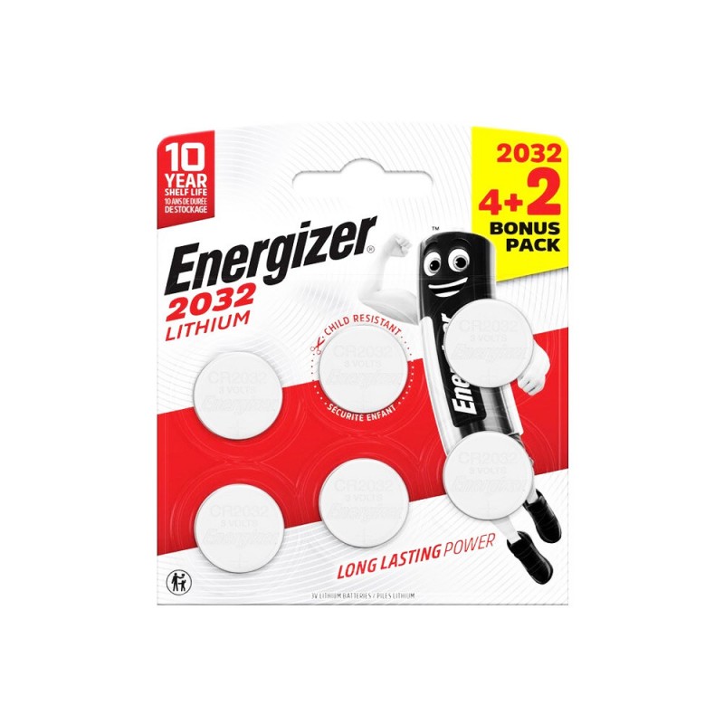 Lot de 4 + 2 Piles Bouton Cr2032 - Dl2032 Ultimate Lithium 3 V Energizer