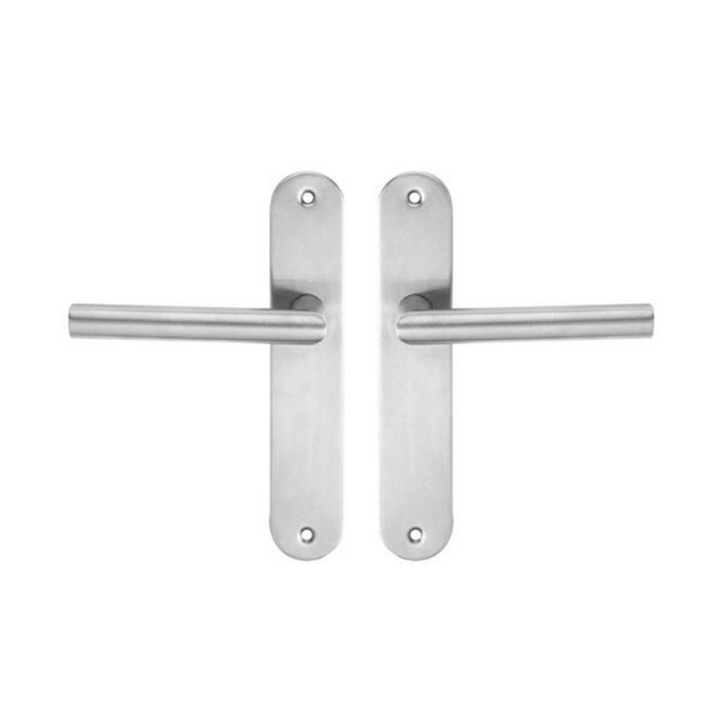 P50 Poignée de porte Sara inox entraxe 195mm bec de cane sur cale de 2 pièces