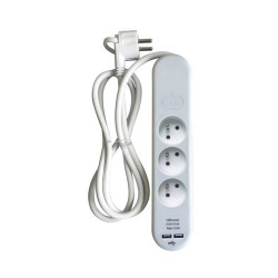 Bloc 3prises USB 1.5m blanc