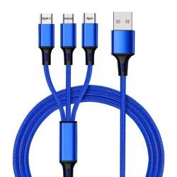 Câble nylon USB 3 en 1 bleu haute résistance uc30