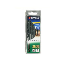 Coffet de 5 forets Héxagonal bois diam.3 à 8 mm