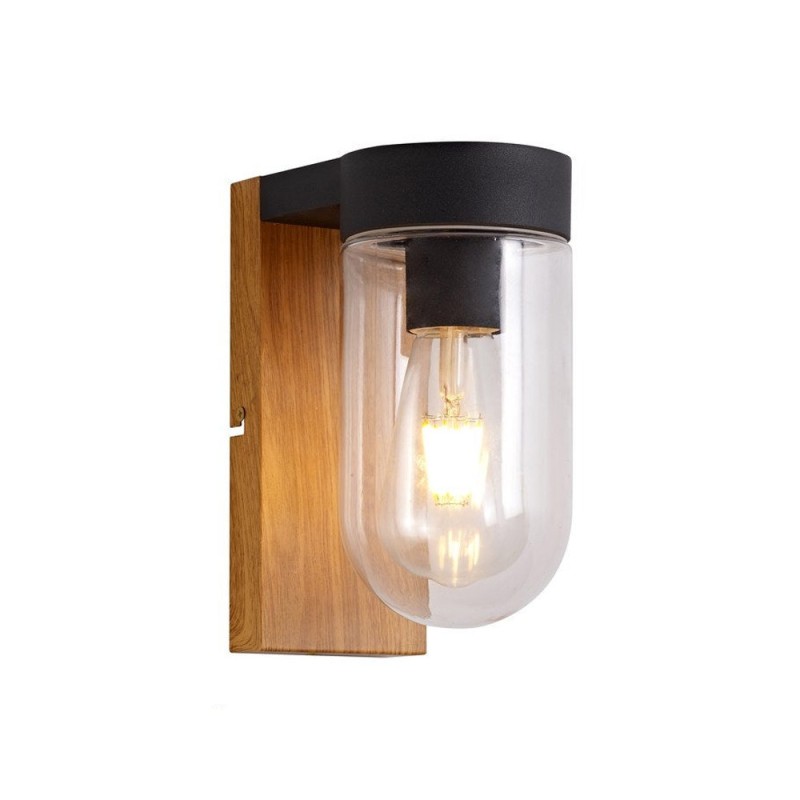 Applique extérieure cABAR e27 max 40W métal noir + bois brilliant