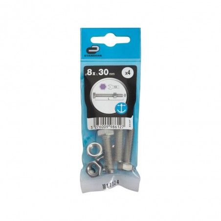 Lot de 4 boulons et écrous inox tête 6 pans hexagonal 8 x L.30 mm