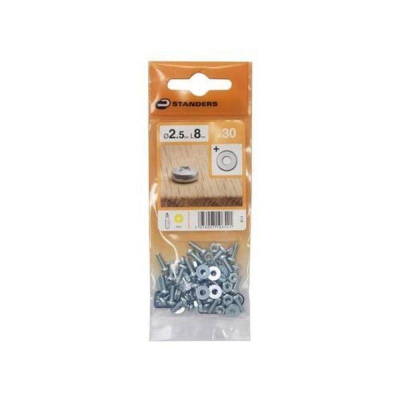 Lot de 30 boulons tête cylindrique acier Zingué L.8 X diam.2.5 mm