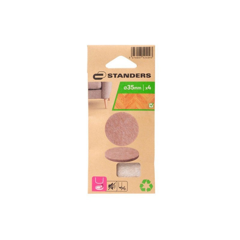 Lot de 4 patins feutre.adhésifmarron 35mm