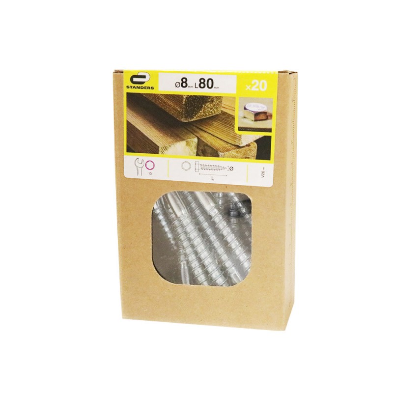 Lot de 20 vis acier tête 6 pansDiam.8 Mm X L.80 Mm