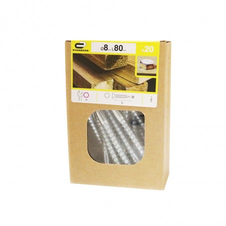 Lot de 20 vis acier tête 6 pansDiam.8 Mm X L.80 Mm