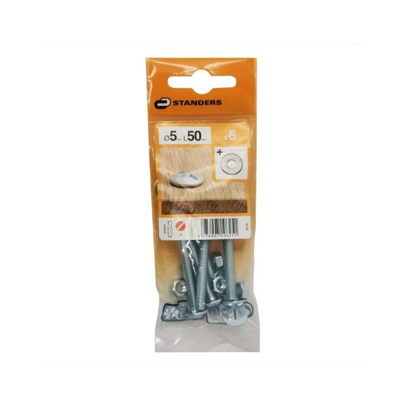 Lot de 6 boulons tête ronde acier Zingué L.50 X diam.5 mm