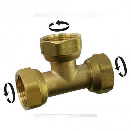 Té triple àvisser laiton F 15 x 21 pour tube en cuivre