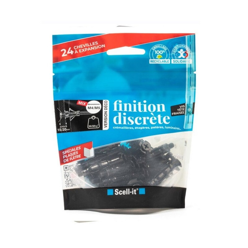 Lot de 24 chevilles et vis àexpansion SCELL-IT diam.4 et 5 x L.37 mm