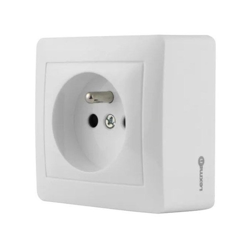 Prise 2 pôles + terre saillie surface blanc