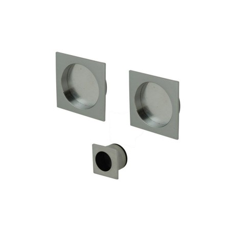 Kit de poignées porte coulissante carrée Zamak nickelé Gris