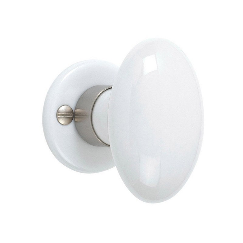 Bouton de porte porcelaine blanc nickelé matporcelaine Sans trou