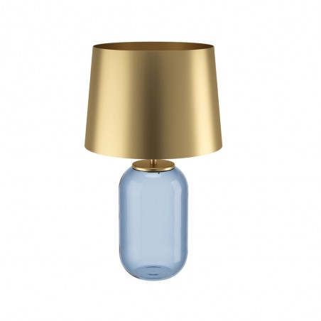 Lampe de table CUITE H605 mm E27 en verre turquoise et métal laiton