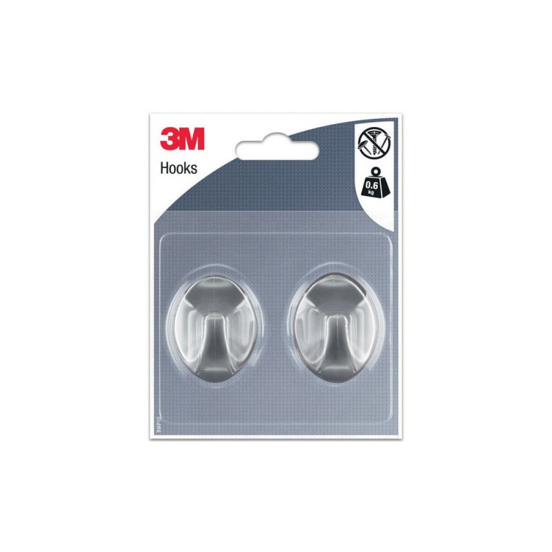 Lot de 2 crochets adhésif 3M argent 0.6 kg