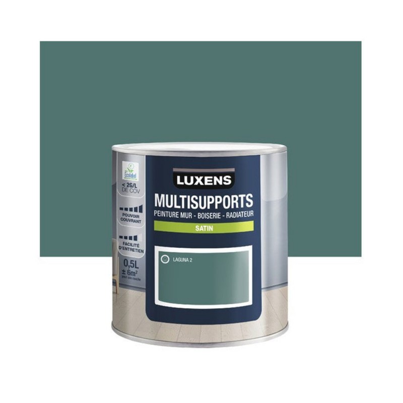 Peinture satiné mur boiserie et radiateur LUXENS Laguna 2 vert 0.5 litre