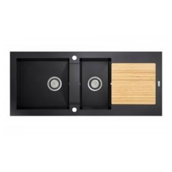 Evier à encastrer 2 cuves planche bambou amovible 118 -  - meilleure qualité