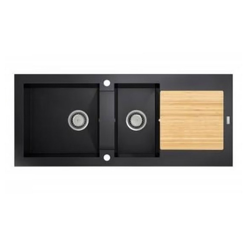 Evier à encastrer 2 cuves planche bambou amovible 118 -  - meilleure qualité