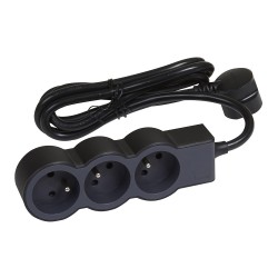Rallonge multiprise extra-plate équipée de 3 prises 2P+T FB noir