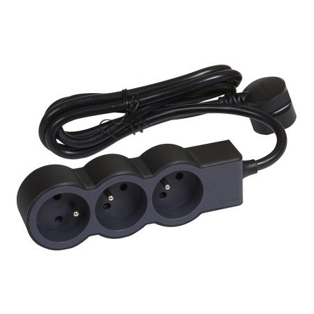 Rallonge multiprise extra-plate équipée de 3 prises 2P+T FB noir