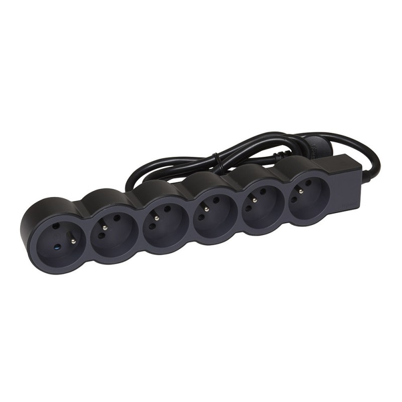 Rallonge multiprise extra-plate équipée de 6 prises 2P+T noir