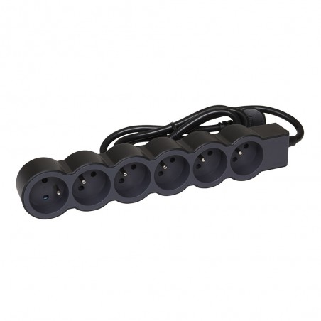 Rallonge multiprise extra-plate équipée de 6 prises 2P+T noir