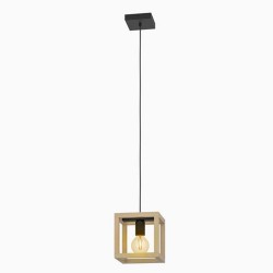 Suspension ELGORT E27 diam. 20 cm métal noir-bois