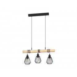 Suspension TABODI 3 x E27 L. 70 cm métal noir-bois