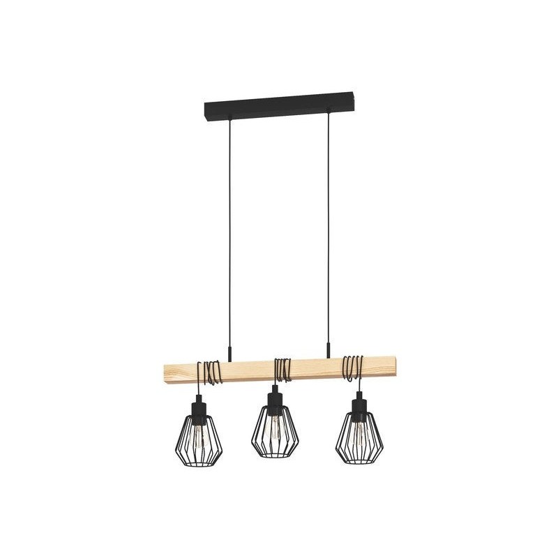 Suspension TABODI 3 x E27 L. 70 cm métal noir-bois