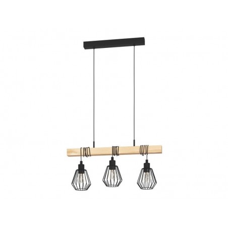 Suspension TABODI 3 x E27 L. 70 cm métal noir-bois