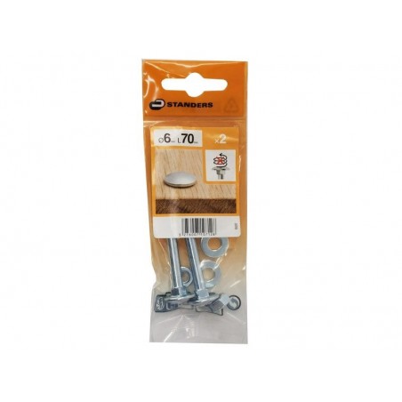 Lot de 2 boulons tête ronde et cou carré acier zinguéL.70 X Diam.6 Mm