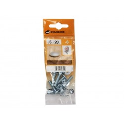 Lot de 6 boulons tête ronde et cou carré acier zinguéL.20 X Diam.5 Mm