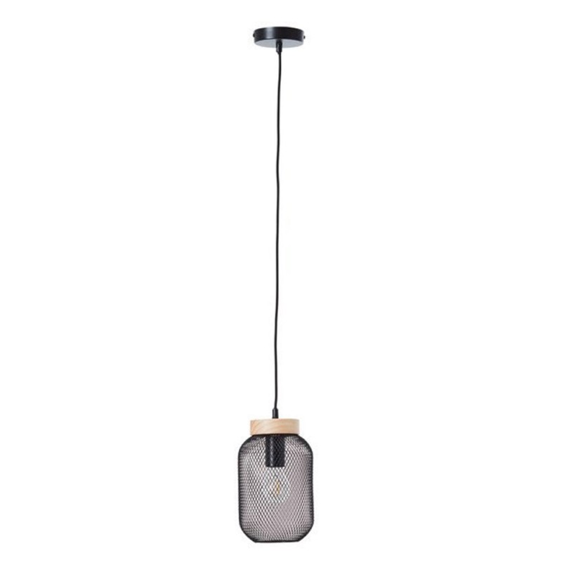 Suspension 1xE27 max 40W métal noir et bois BRILLIANT Giada D.16 cm